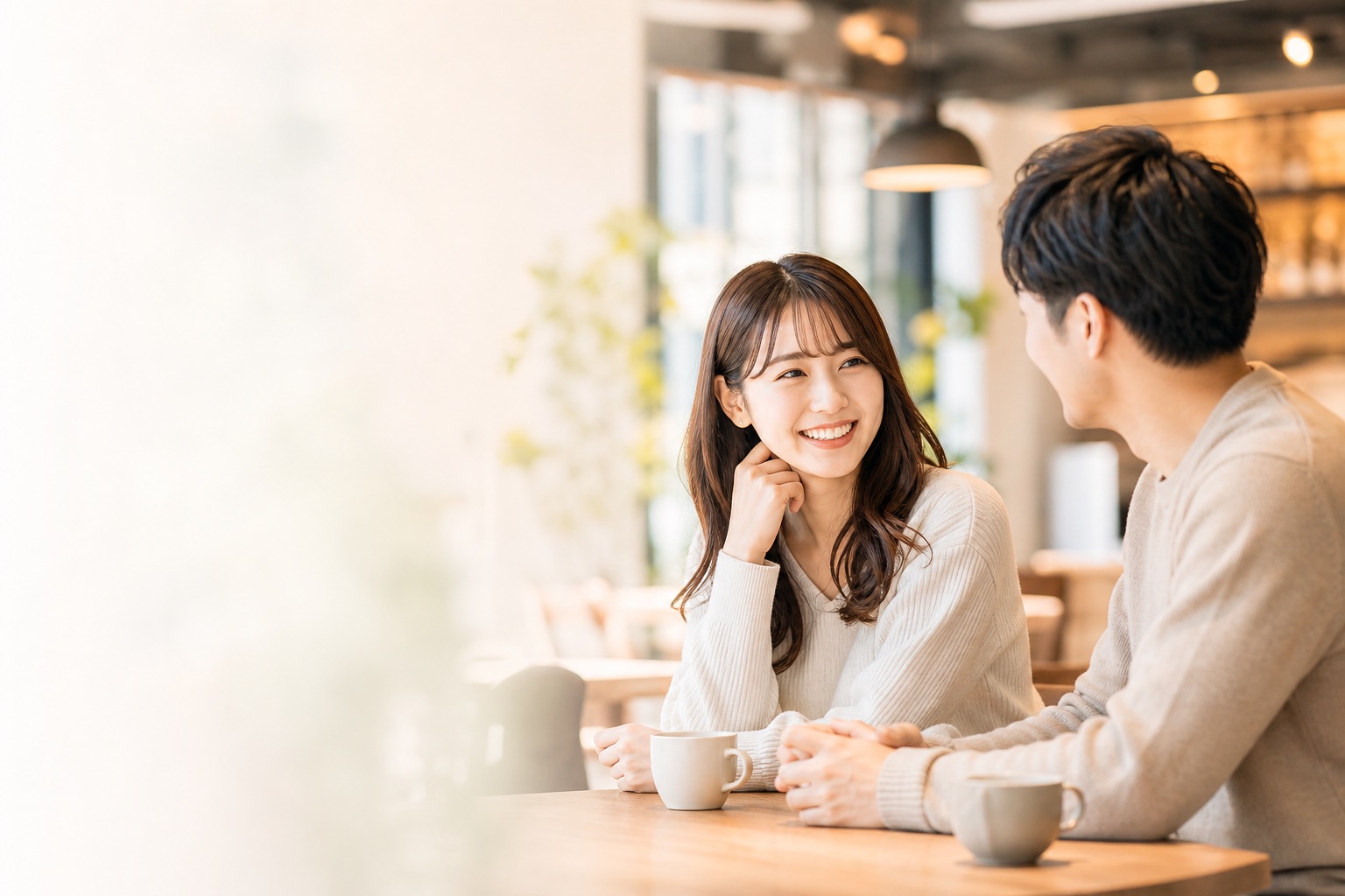 カフェで会話を楽しむ男女のイメージ